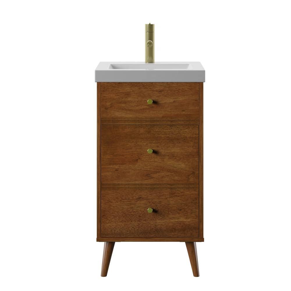 North Brown 18" Freestanding Single Sink Bathroom Vanity with Brass Hardware