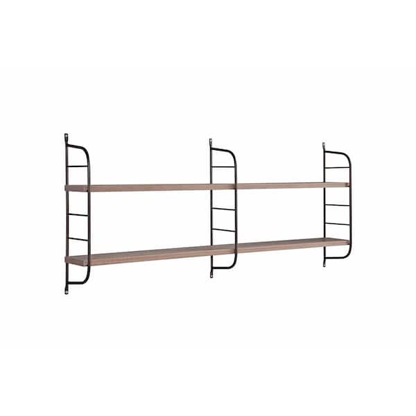 Unbranded Hot Seller 47.25 in. W x 7.75 in. D Taupe Particle Board 2-Tier Decorative Wall Shelf with Metal Shelf Brackets