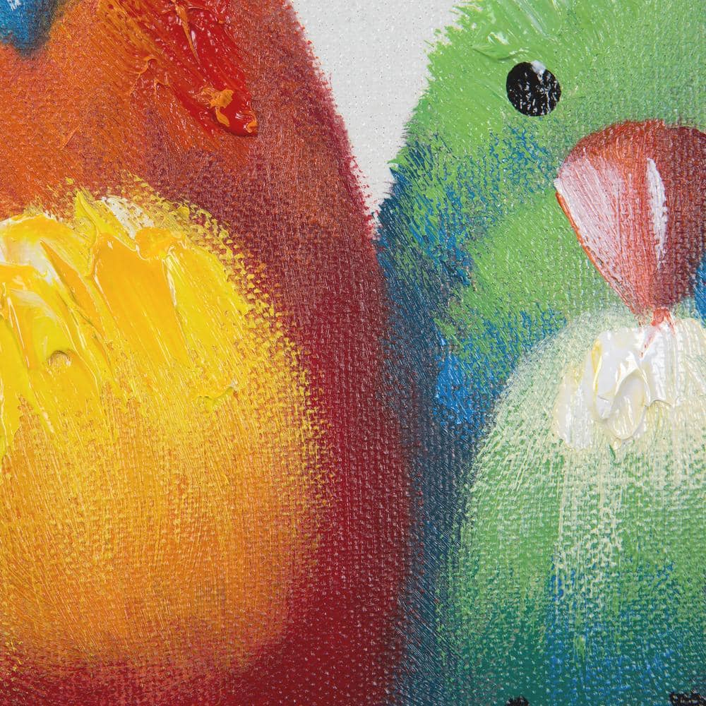 Colorful Birds on Wire Acrylic Canvas Painting, 24x48 inches