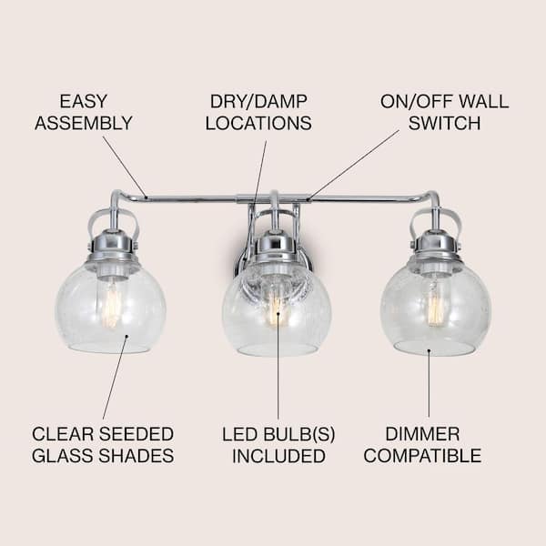 JONATHAN Y Shirley 24 in. 3-Light Metal/ Bubbled Glass Chrome Vanity Light  JYL7405A - The Home Depot