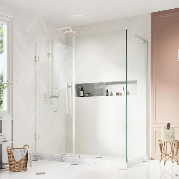 OVE Decors Tampa-Pro 57 1/16 in. W x 72 in. H Rectangular Pivot Frameless Corner Shower Enclosure in Satin Nickel