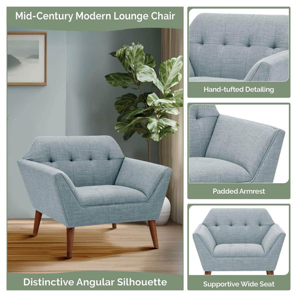 Mid-Century Light Blue Microfiber Accent Chair with Pecan Wood Legs