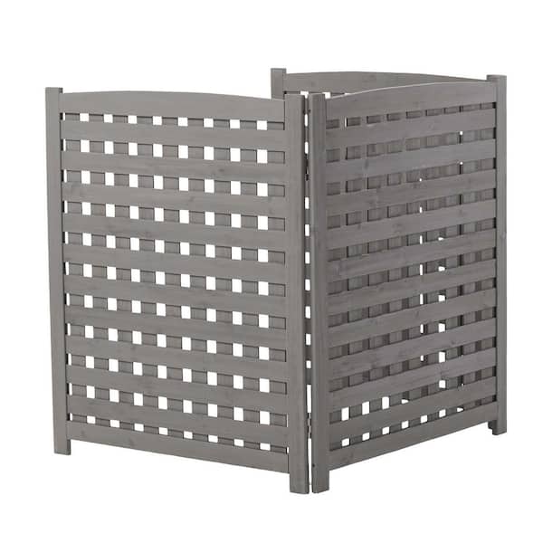 3-Panel Air Conditioner Garden Fence, 38 in. Outdoor Wooden Screen, Outside Wood Privacy Fence, Lattice Gray