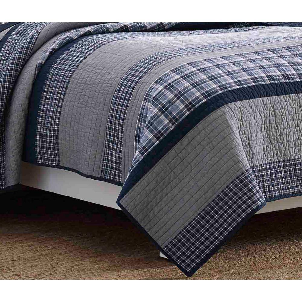 Navy Cotton Reversible Full Quilt Set