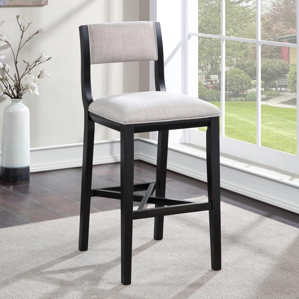 Gray Wood Transitional Bar Stool with Upholstered Seat