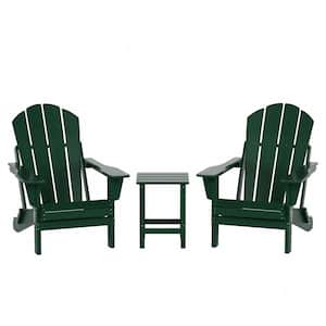Luna Outdoor Poly Adirondack Chair Set with Side Table in Dark Green (3-Piece)