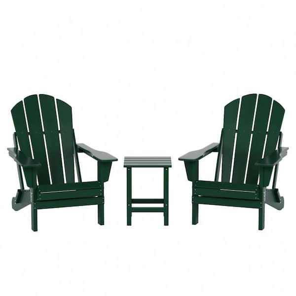 WESTIN OUTDOOR Luna Outdoor Poly Adirondack Chair Set with Side Table in Dark Green (3-Piece)