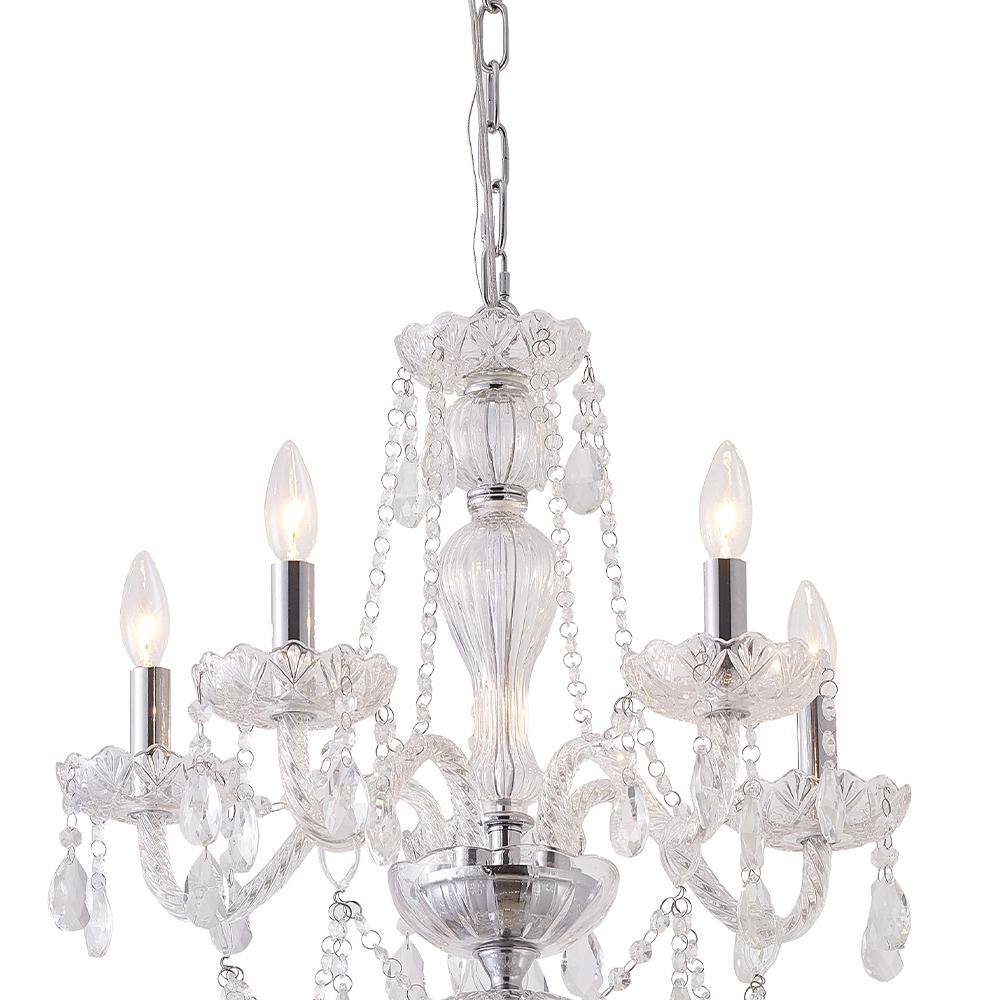 Chrome and Crystal 5-Light Candle Chandelier with Adjustable Chain