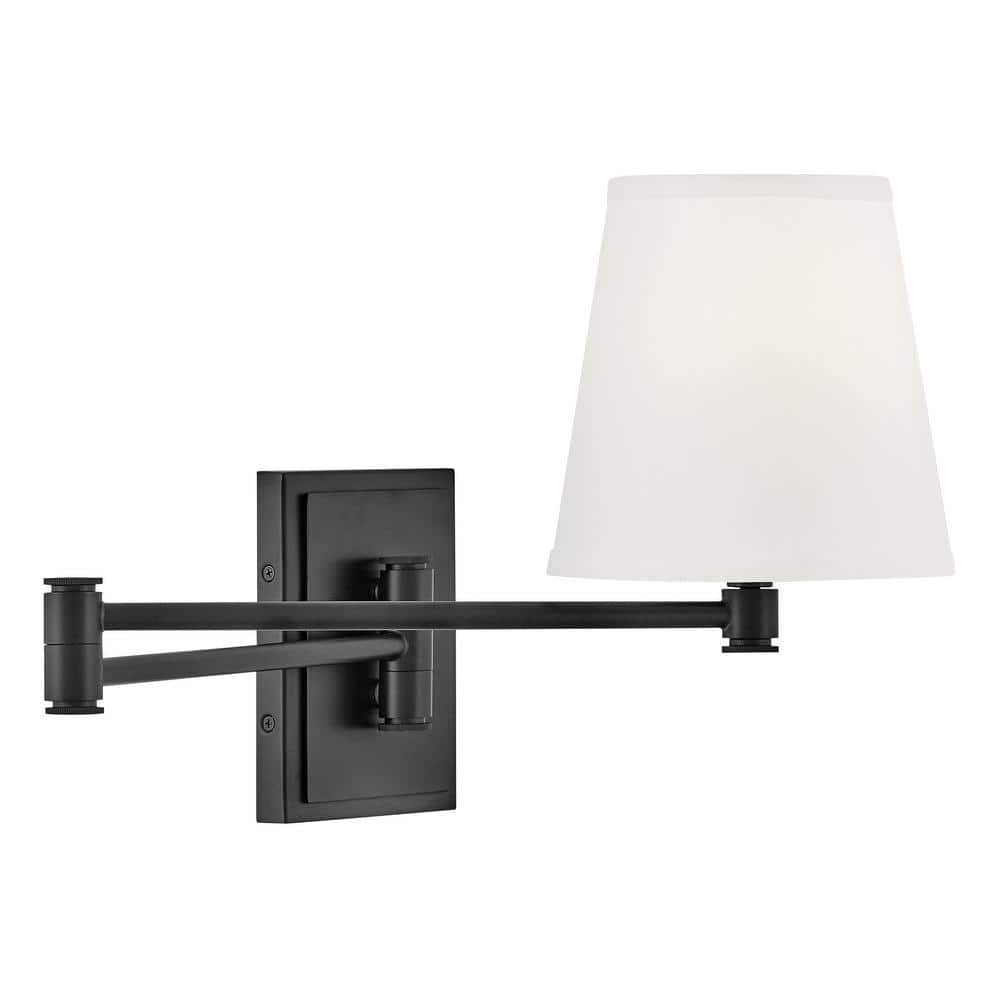 Black Steel Dimmable Plug-in Swing Arm Sconce with White Shade