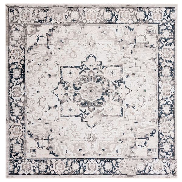 Mayflower 7 ft. x 7 ft. Beige/Gray Distressed Medallion Square Area Rug