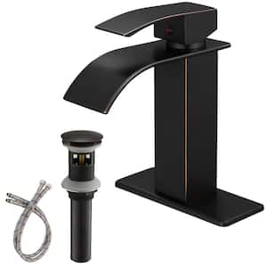 Single Handle Single Hole Bathroom Faucet with Drain Assembly Brass Waterfall Bathroom Sink Taps in Oil Rubbed Bronze