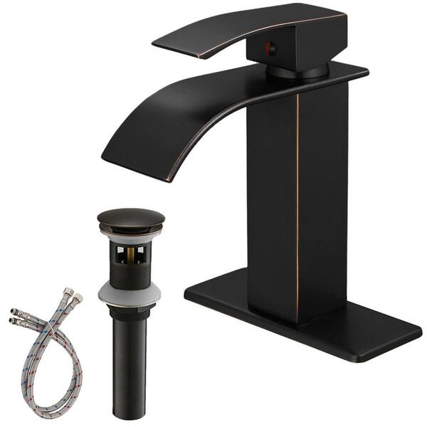 Unbranded Single Handle Single Hole Bathroom Faucet with Drain Assembly Brass Waterfall Bathroom Sink Taps in Oil Rubbed Bronze