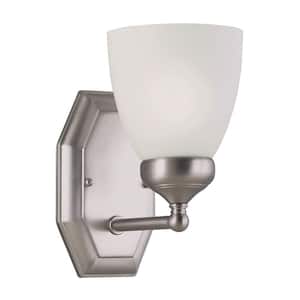 Ashlea 1-Light Brushed Nickel Wall Sconce with Frosted Glass Shade