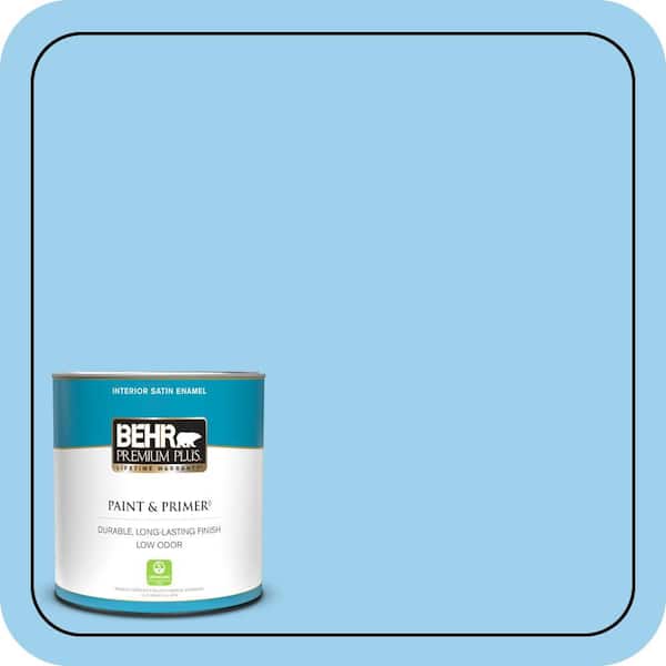BEHR PREMIUM PLUS 1 qt. #P500-3 Spa Blue Satin Enamel Low Odor Interior Paint & Primer