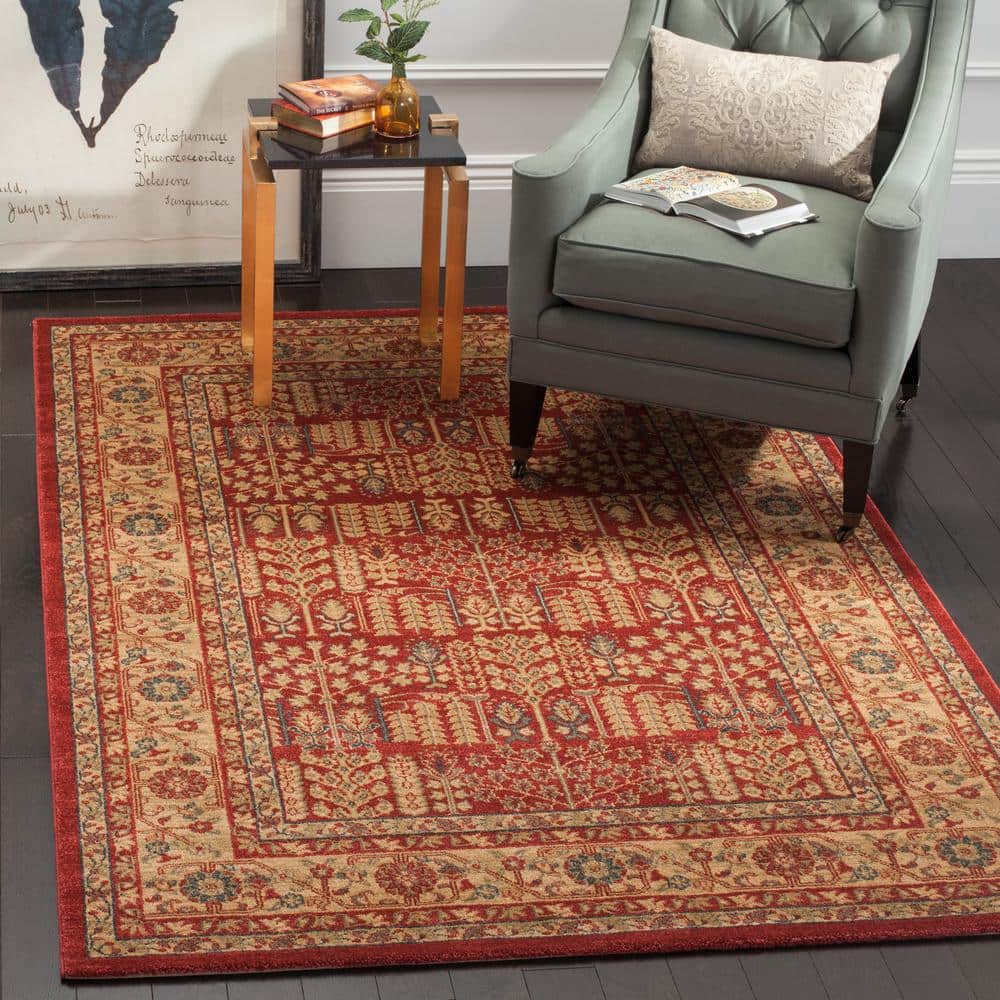 Mahal Red and Natural Rectangular Synthetic Area Rug