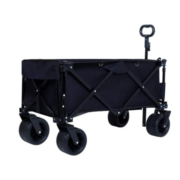 3.8 cu. ft. Steel Garden Cart with Extended Tailgate,Large All-Terrain Beach Wheels in Black