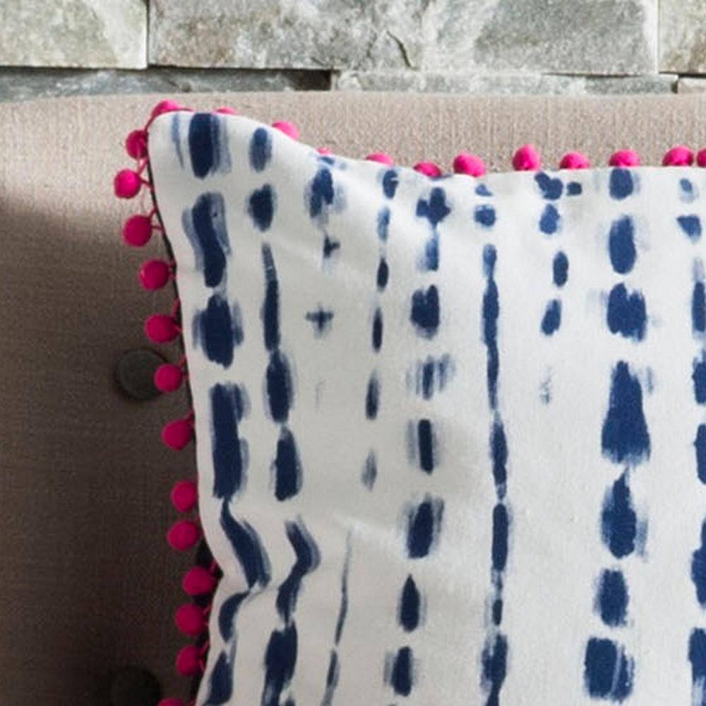 Atalia Blue and Pink Cotton Tassel Throw Pillow 16" x 16"