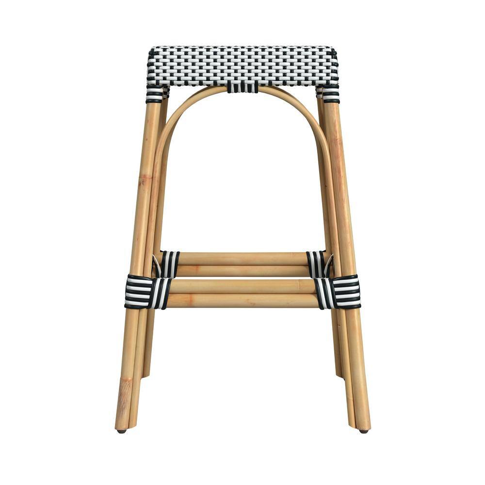 Coastal Transitional 30" White and Black Woven Rattan Bar Stool