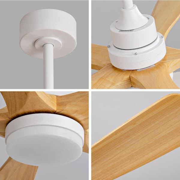 42 in. Smart White Natural Wood White Blades 2-Size Downrod Mount Standard Ceiling Fan with 3-Color Dimmable LED Light