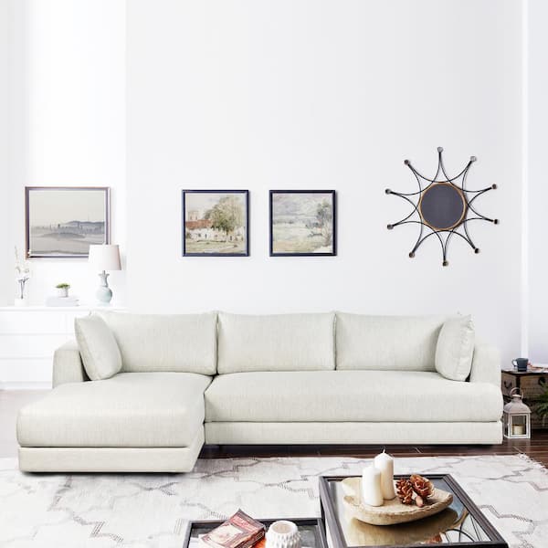 Poly and Bark Marcel 122 in. Square Arm Fabric Left-Facing Sectional L-Shaped Sofa in Bright Ash