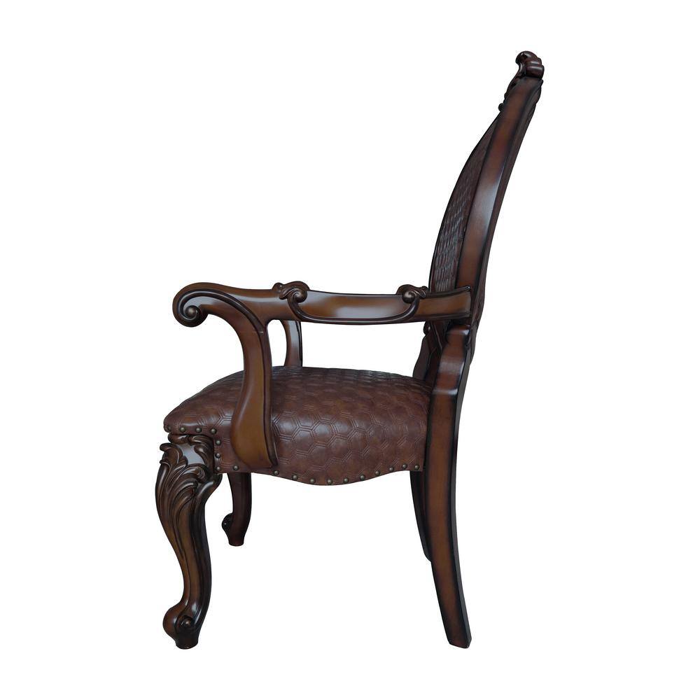 Elegant Faux Leather 25" Brown Wood Upholstered Arm Chair