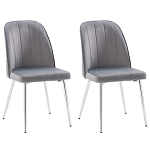 Nash Gray Velvet Channel Tufted Side Chair (Pair of 2)