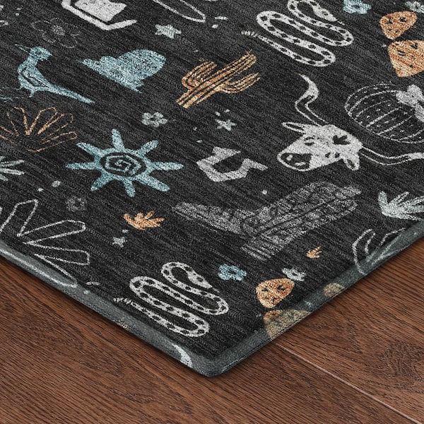 Mayfield Premium Machine Washable Abstract AMF2562 Black 2 ft. x 3 ft. Accent Rug