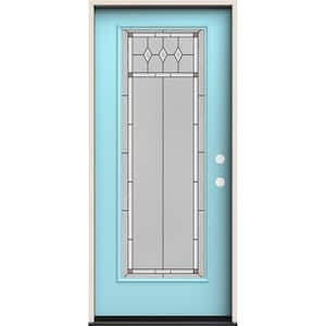 36 in. x 80 in. Left-Hand/Inswing Full Lite Mission Prairie Decorative Glass Caribbean Blue Steel Prehung Front Door