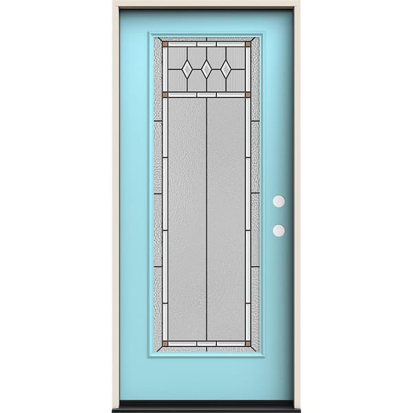 JELD-WEN 36 in. x 80 in. Left-Hand/Inswing Full Lite Mission Prairie Decorative Glass Caribbean Blue Steel Prehung Front Door