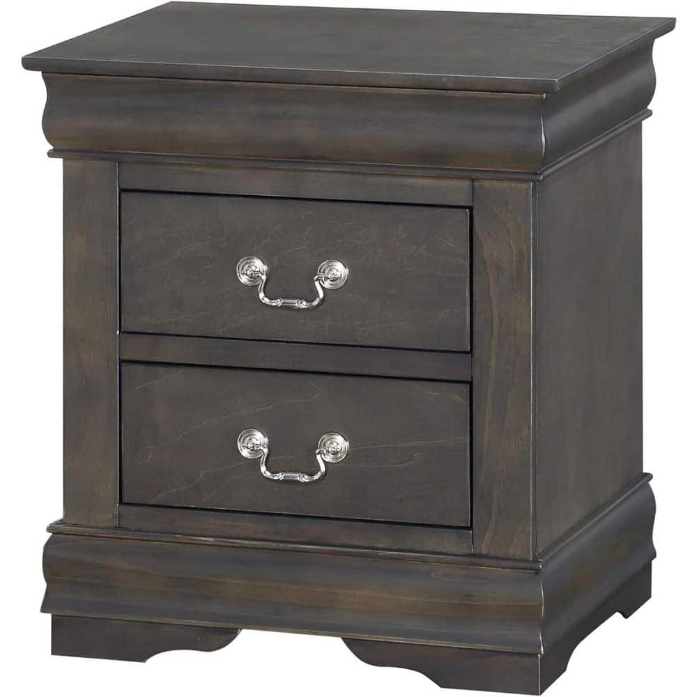 Dark Gray 2 Drawer 15.43 in. W Nightstand with Sturdy Hardware and Ample Storage