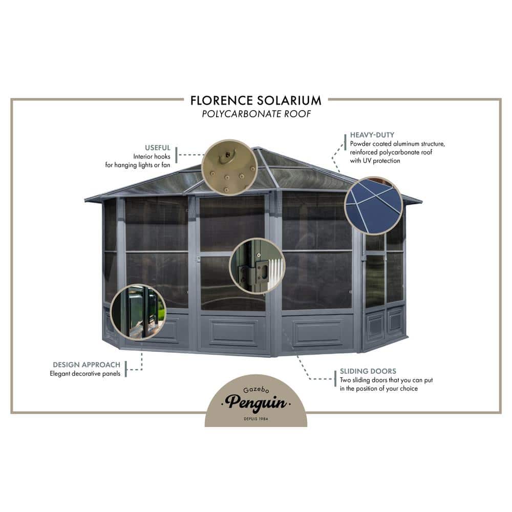Sand Beige Aluminum Octagon Solarium with Polycarbonate Roof