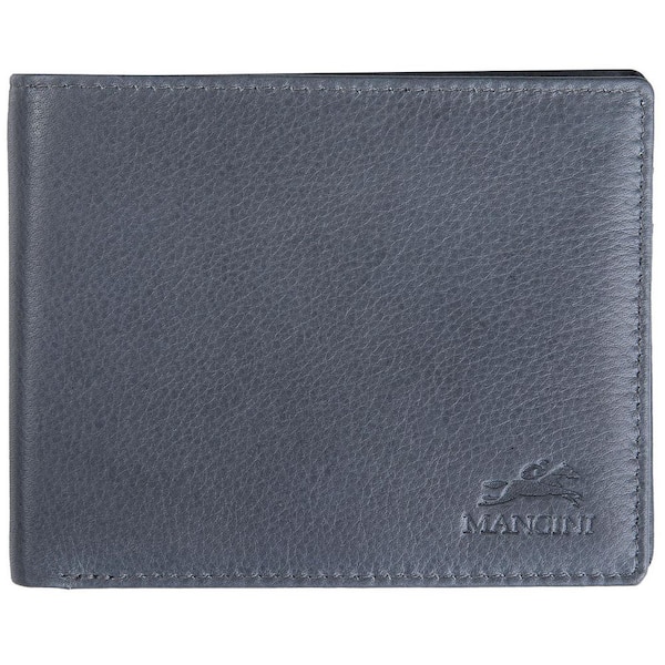 MANCINI Bellagio Collection Grey Leather Center Wing RFID Wallet with Coin Pocket
