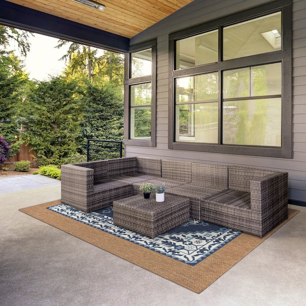 Navy 6 ft. x 9 ft. Indoor/Outdoor Medallion Layering Area Rug