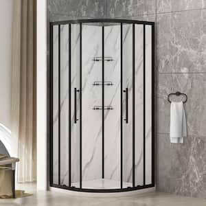36 in. L x 36 in. W x 75 in. H Round Corner Shower Stall/Kit in Black with Base and Walls