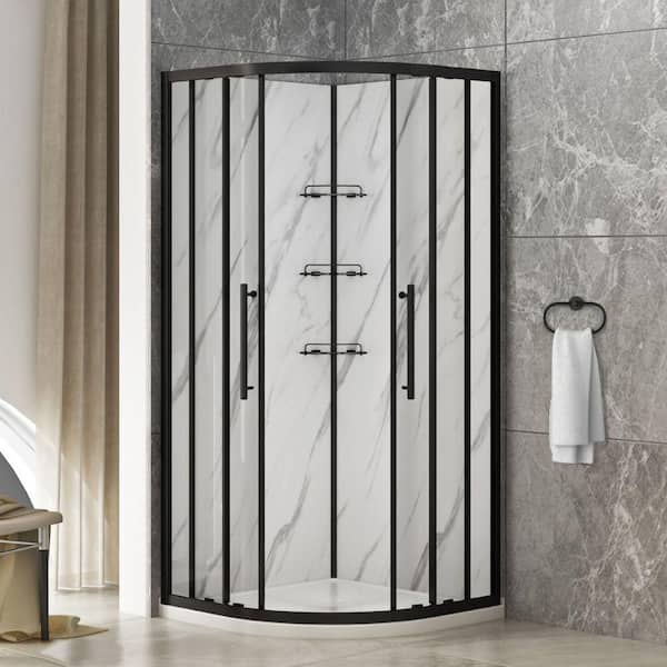 Dreamwerks 36 in. L x 36 in. W x 75 in. H Round Corner Shower Stall/Kit in Black with Base and Walls