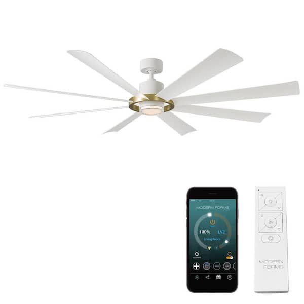 Aura 72 in. Smart Indoor/Outdoor Matte White-Soft Brass Windmill Ceiling Fan Selectable CCT Integrated LED and Remote
