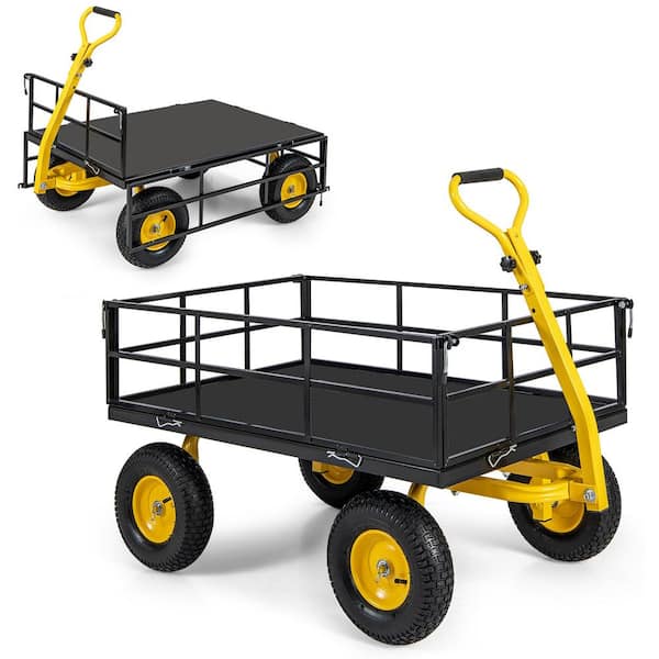 Utility 13.25 cu. ft. Garden Wagon Metal Outdoor Platform Garden Cart w/4 Removable Side Panels 13 in. Wheels