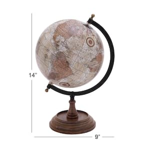 13 in. Brown Mango Wood Decorative Globe with Wood Base