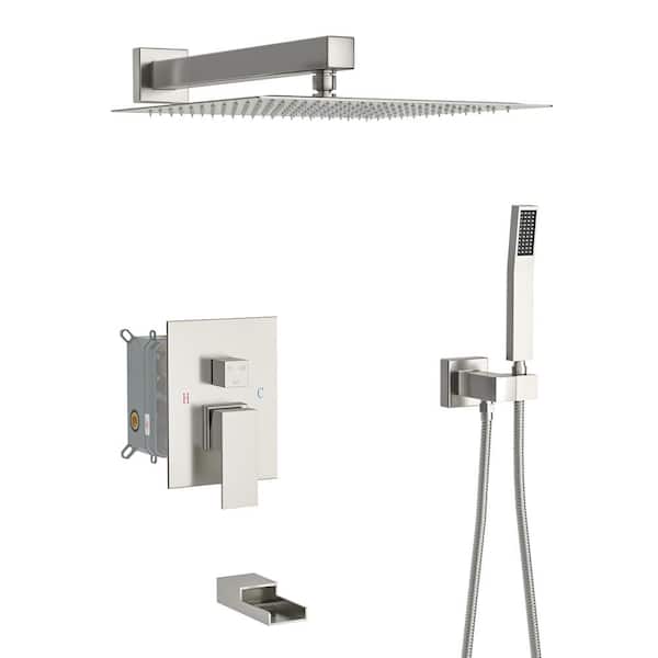 Unbranded Single Handle 1-Spray Tub and Shower Faucet, Shower System Set with Hand Shower 1.8 GPM in Brushed Nickel Valve Included