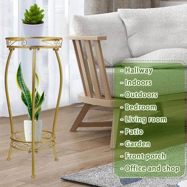 アイアンポットラック Indoor Outdoor 2-Tier Gold Iron Plant Stand Potted Rack Flower Pot
