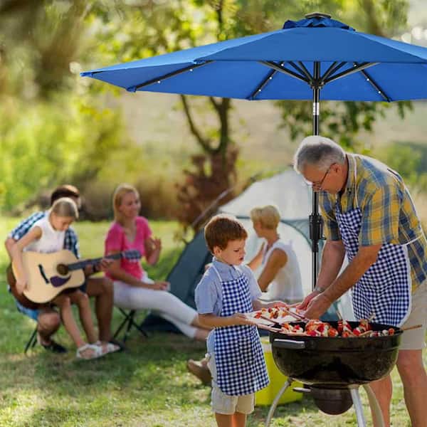 Sun-Ray 9 ft. 8-Rib Round Solar Lighted Market Patio Umbrella in Royal Blue  841022RB - The Home Depot