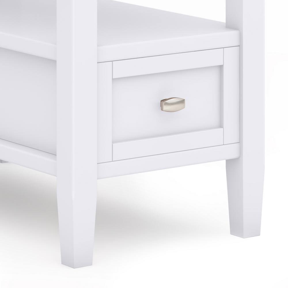 White Solid Wood and Metal Narrow Side Table with Storage