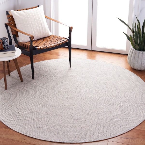 Braided Ivory/Light Gray 6 ft. x 6 ft. Machine Washable Concentric Woven Round Area Rug