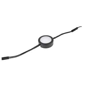 Single LED Black Puck Light with Double 6 in. Lead Wire 3-CCT Selectable Line Voltage