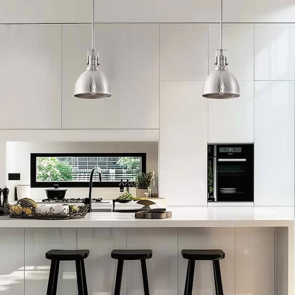Briignite 1-Light Adjustable Hammered Nickel Pendant Light Stylish Modern Metal Hanging Fixture for Kitchen Island and Dining Room