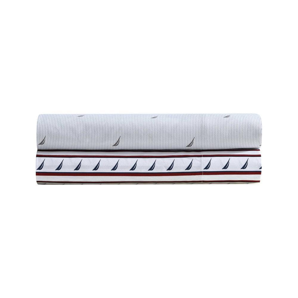 Full White and Red Striped Polyester Microfiber Bedding Set