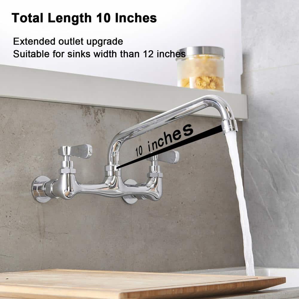 BWE Double Handles Wall Mount Modern Standard Kitchen Faucet With 8 Inch Swivel Spout 8" Center