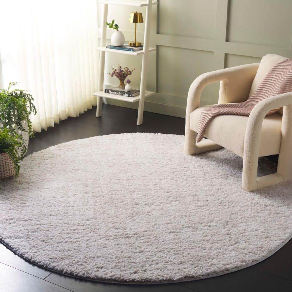 SAFAVIEH Rumi Shag 7 ft. x 7 ft. Ivory/Light Beige Solid Distressed ...
