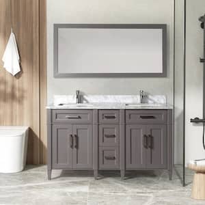 Savona 60 in. W x 22 in. D x 36 in. H Bath Vanity in Grey with Vanity Top in White with White Basin and Mirror