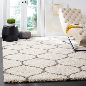 Hudson Shag Ivory/Gray 7 ft. x 7 ft. Square Trellis Geometric Area Rug